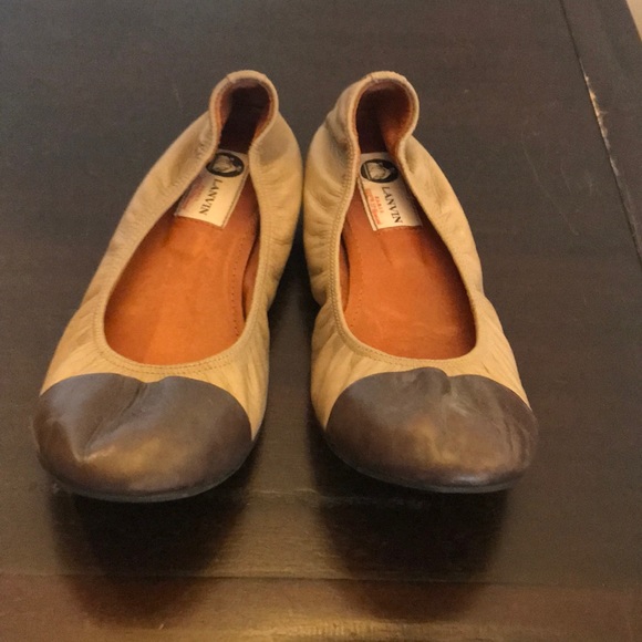 Lanvin Cap Toe Chocolate and Grey Ballerina Flats - Picture 1 of 8